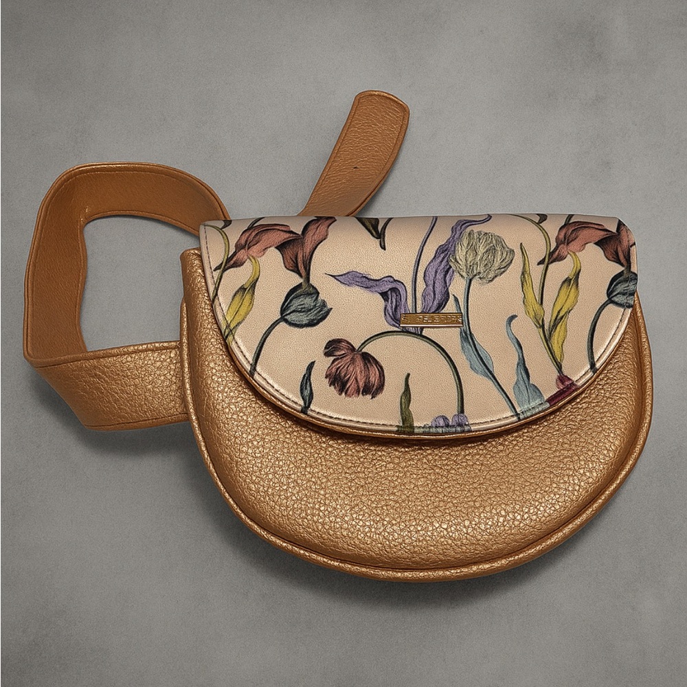 Floral Belt Bag in Tan and Gold by Chula Mexico